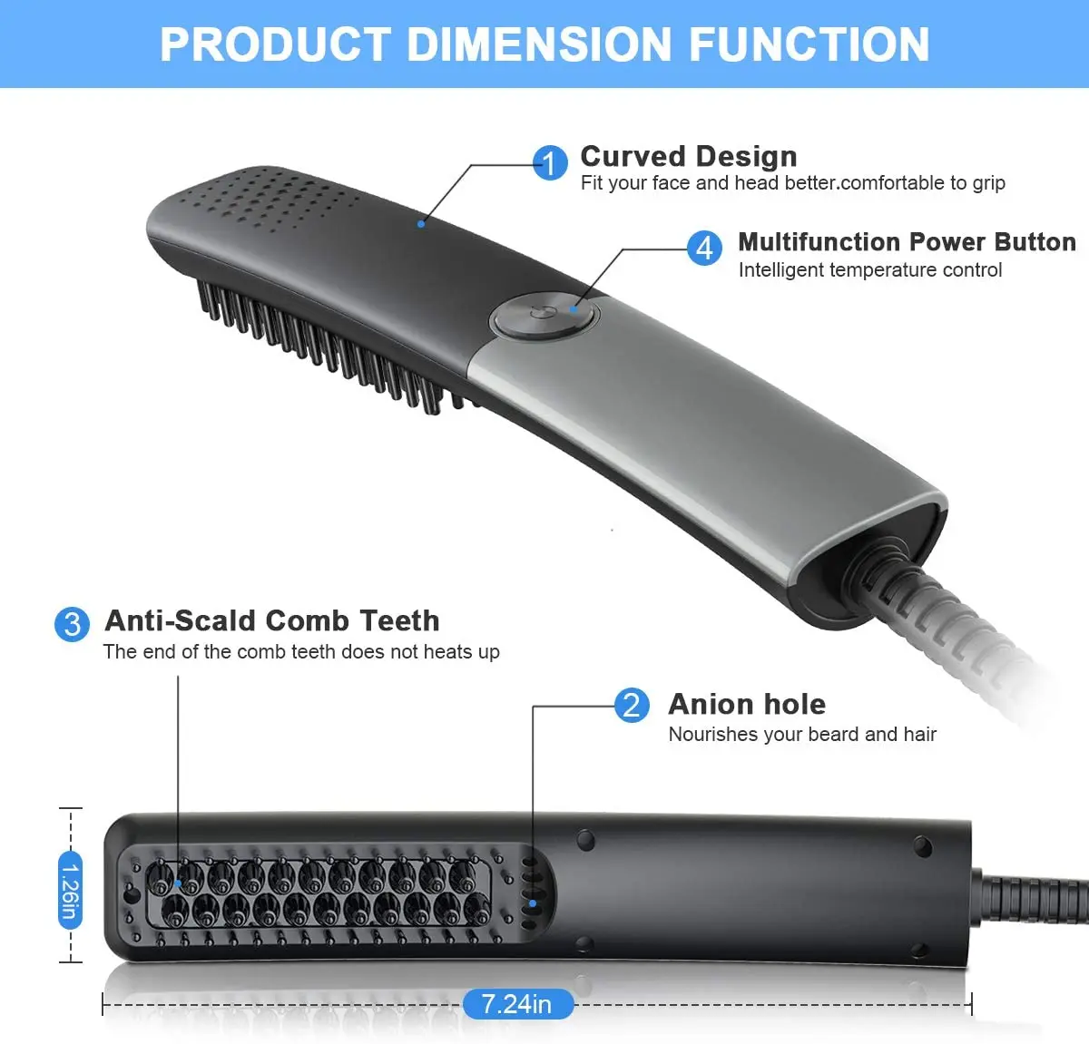 Cordless Electric Men Quick Beard Straightening Brush Ionic Heated Styling Detangle Hair Comb USB rechargeable for travel