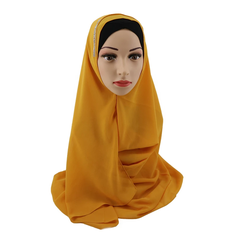 Wholesale Instant Chiffon Hijab Double loop Scarf Shawls With Crystal