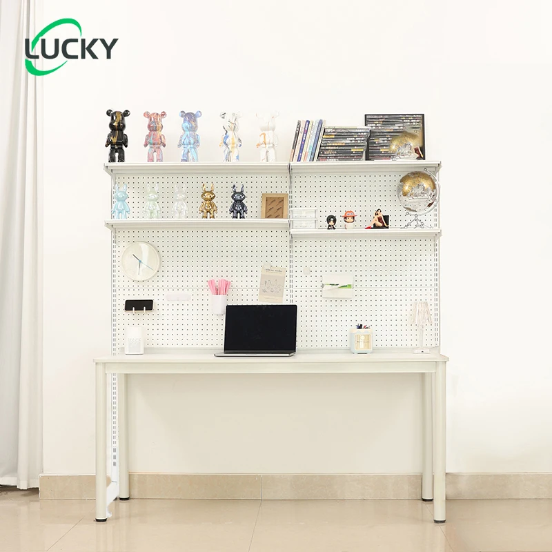 Leke Hole Orifice Plate Metal storage rack Gaming Standing Shelf Units Home Office cabinets with Metal Pegboard
