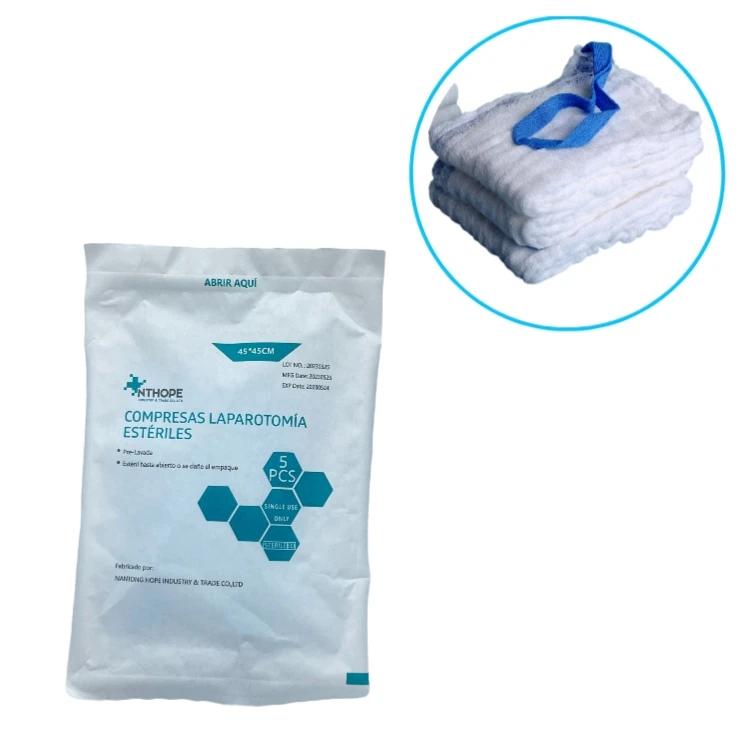 Hot Selling 45*45cm Degreased and Bleached Cotton Sterile Gauze Lap Sponge Prewashed Abdominal Sponge