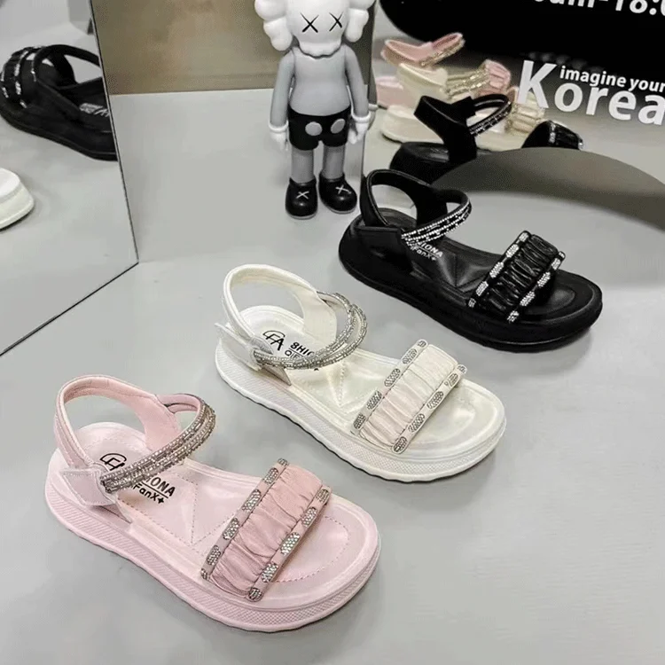 Summer Comfort and Wear Resistance Shoes for Girls 12 Years Pvc Sandals Pu Casual Ankle Strap Unisex Kids Sandals Net Yarn
