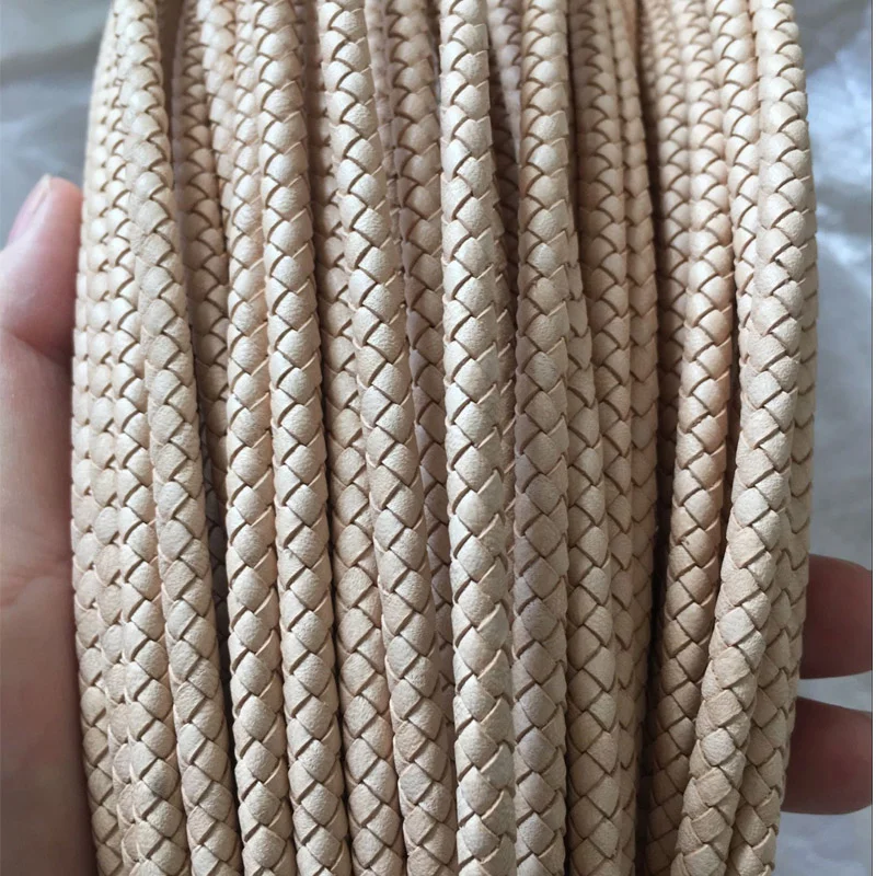 Custom High Quality Braided Genuine Cowhide Leather Cord Natural Color 3mm 4mm 6mm Round Leather Rope Cords for Jewelry Finding
