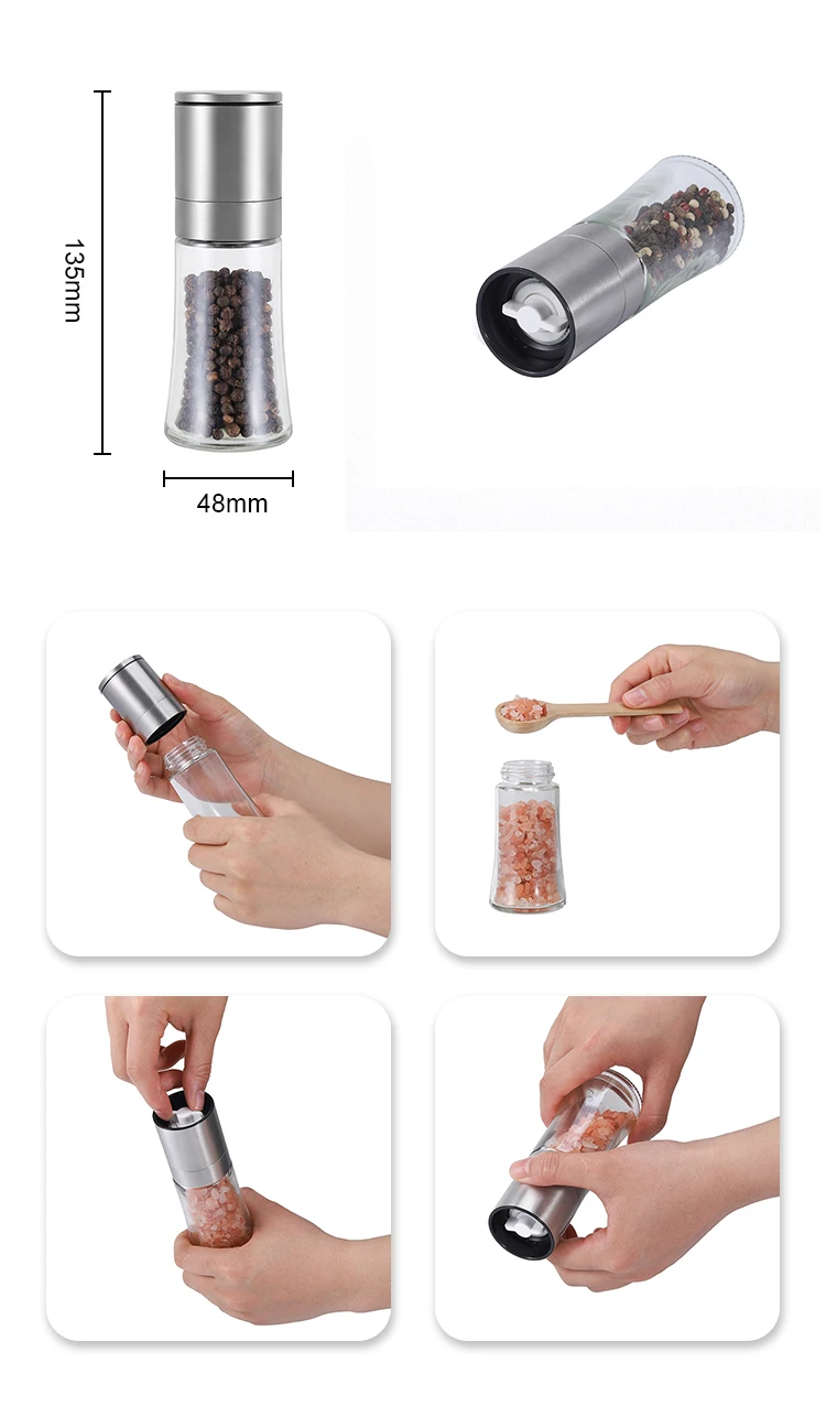Useful/hot selling stainless steel kitchen refillable pepper and salt grinder set pepper mills