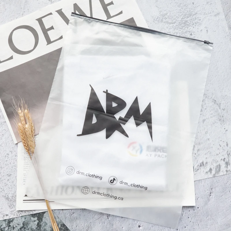 biodegradable custom printing clear zipper slider frosted pvc eva plastic clear zip lock packaging bag for clothes