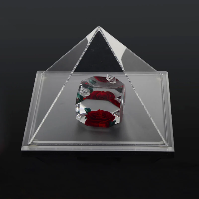 Custom jewelry store clear transparent pyramid shape pmma plexiglass jewelry ring display box case acrylic clear pyramid box
