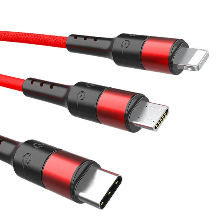 Mobile Phone Charging 3 In 1 Micro Usb Type C Cable Data Charger Cable
