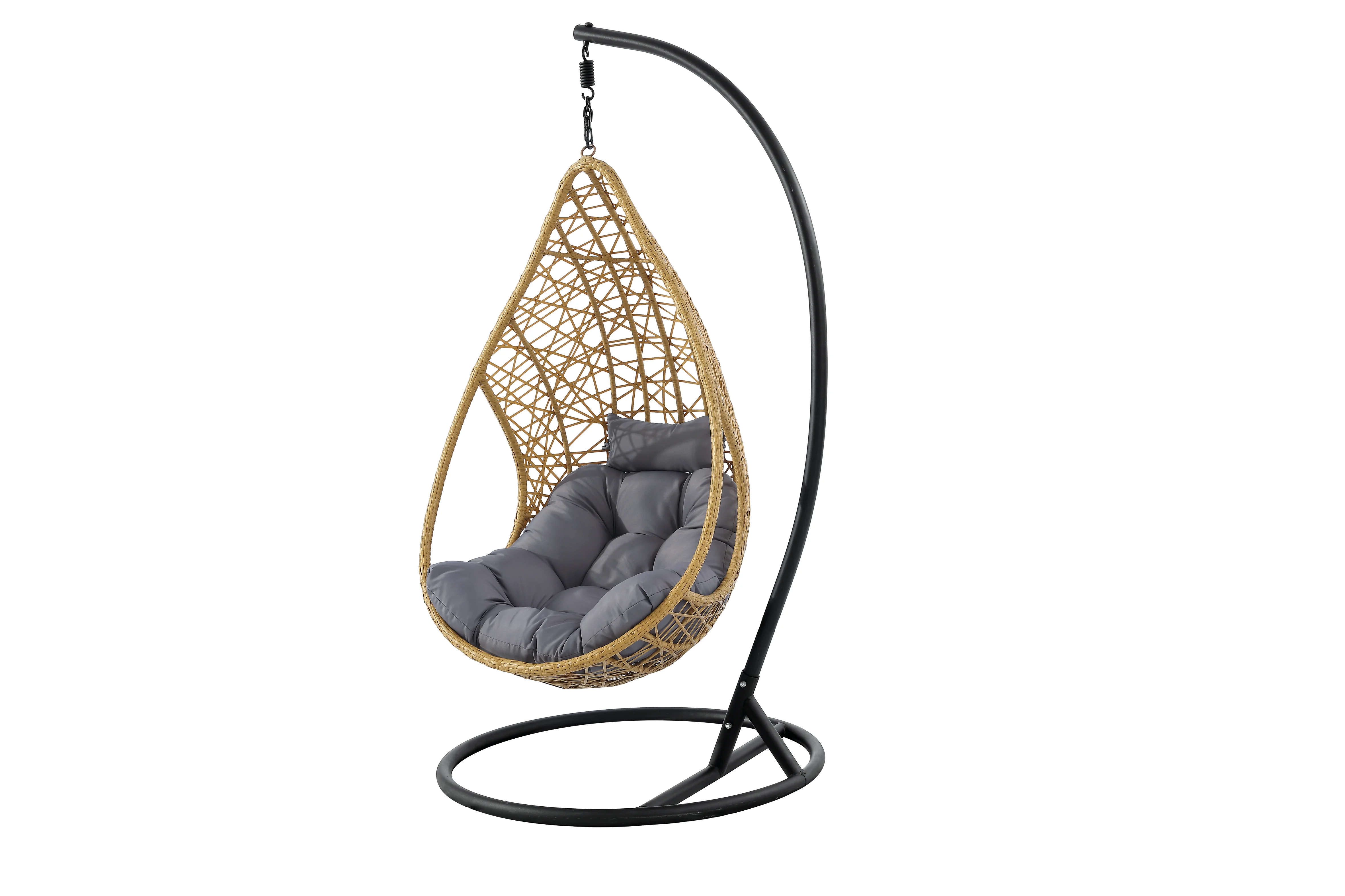Plastic PE rattan gold leg frame iron metal Basket cushion seat egg Hanging morden outdoor garden patio swing chair 3 seats