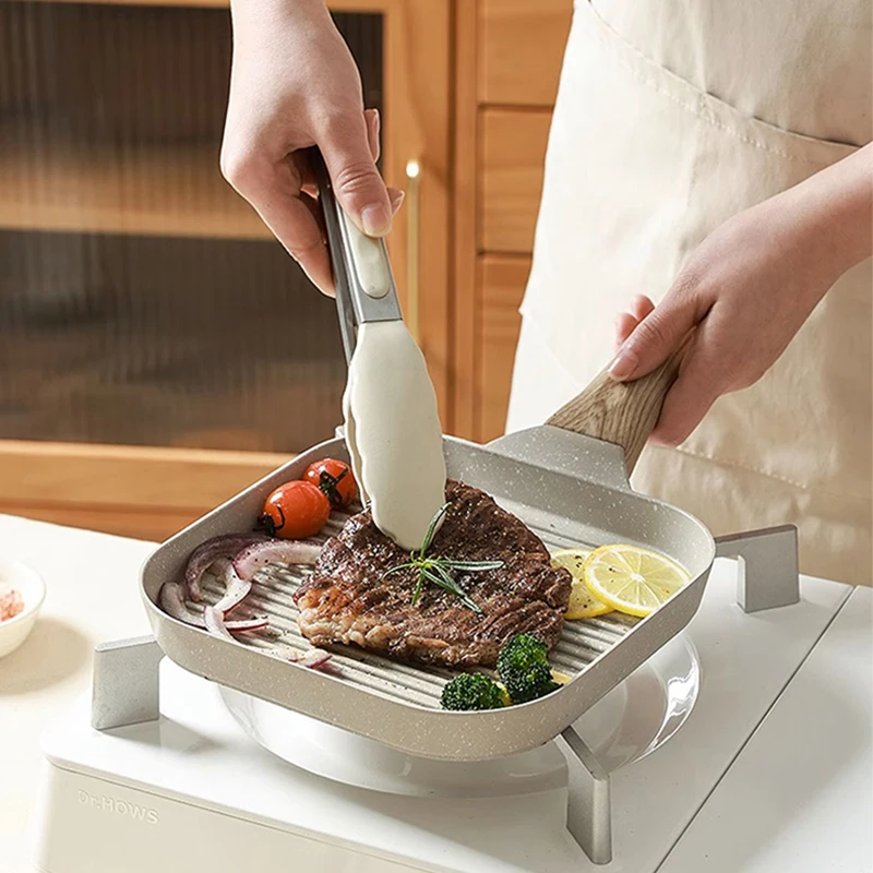 Light Weight 18cm Kitchen Cookware Breakfast Fry Pan Aluminium Square Shape Nonstick Stripe Steak Frying Pan