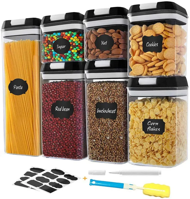 7 PC Set Airtight Food Storage Container Set Kitchen & Pantry Organization Dry Food sealed tank Plastic proof sealed   Canisters