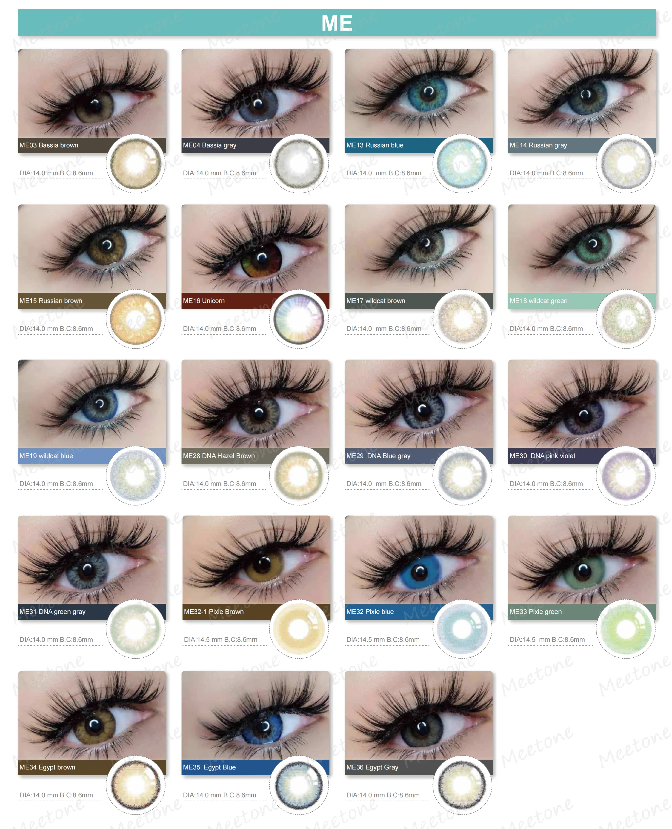 Customized packaging Wholesale cheap price Meetone DNA green gray eye beauty 3 tone tri color contact lenses