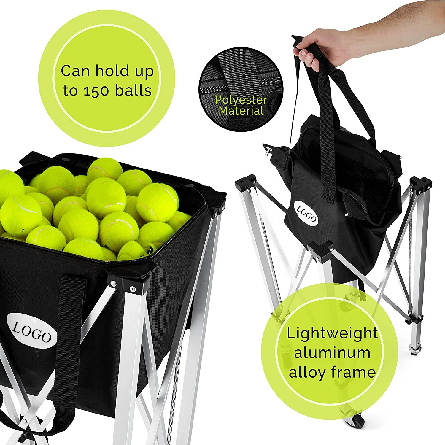 Tennis Cart With Wheels Support Oem Customize Color And Logo Folding Movable Tennis Ball Basket Cart Ball Picking Trolley
