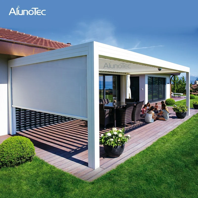 Motorized Aluminum Outdoor Gazebo Adjustable Garden Pergola With Shutters Roof