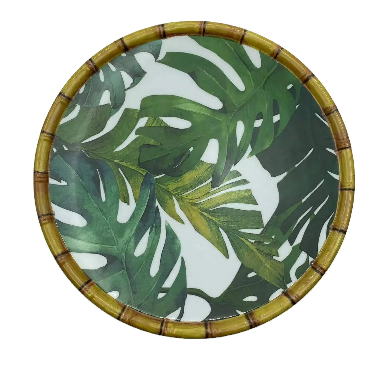 Обслуживание OEM, дешевые тарелки из меламина, индивидуальные размеры, тарелка из меламина для ресторана, бамбуковый обод