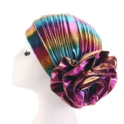 Fashion African Women Laser Hair Turbans Nigerian Female Flower Party Wedding Holographic Hair Turban