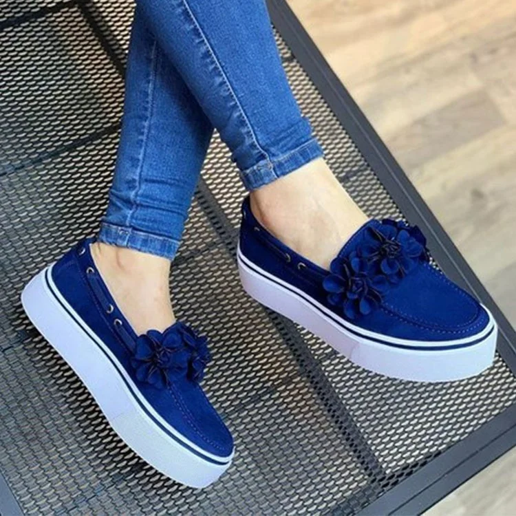New Arrived Women Flowers Loafers Platform Wedge Shoes Large Size Casual Flat Shoes