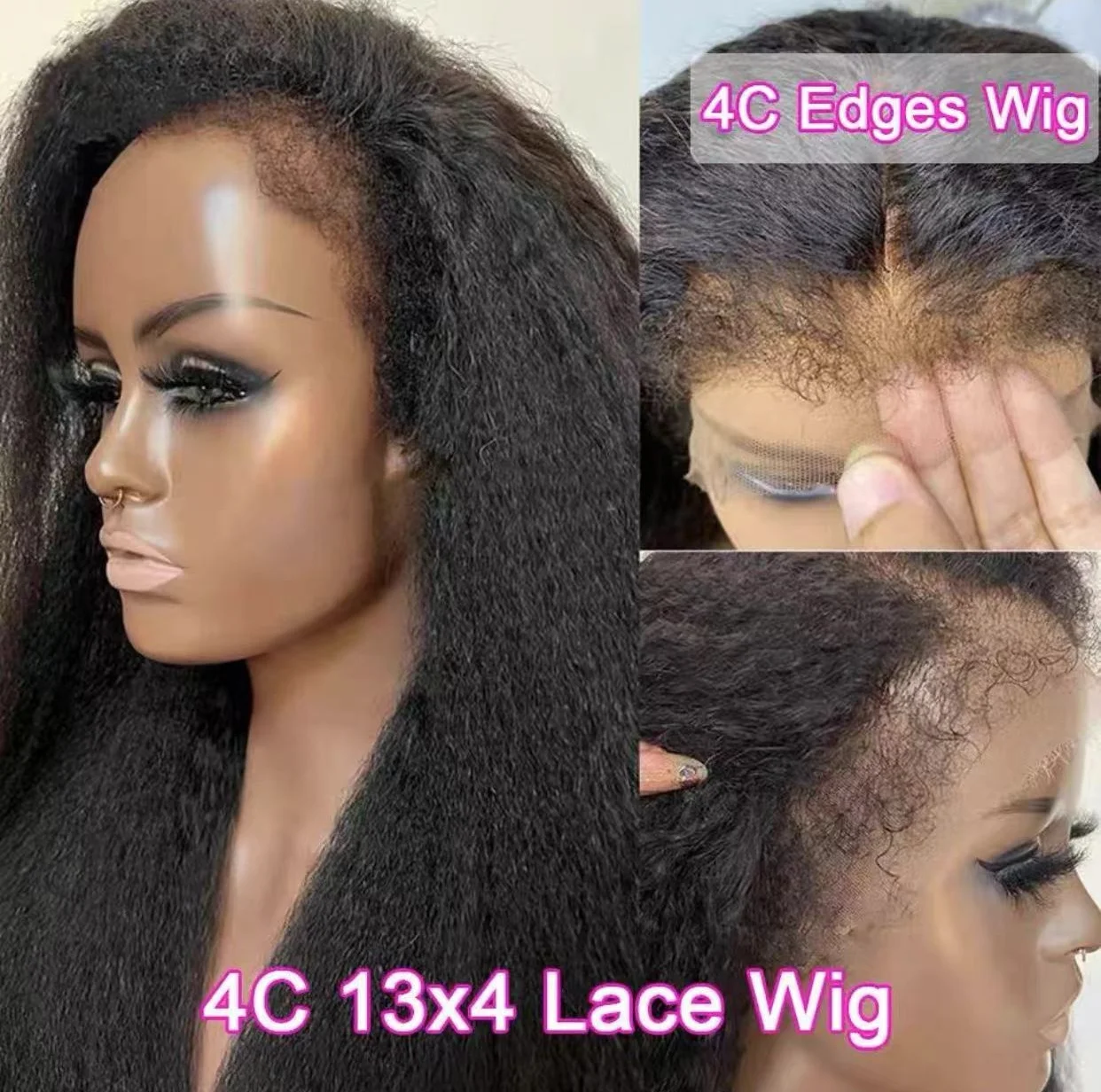 Wholesale 4C Edges Natural Hairline Wig Kinky Straight HD Lace Front Human Hair Wigs With Curly Baby Hair Lace Frontal Wig