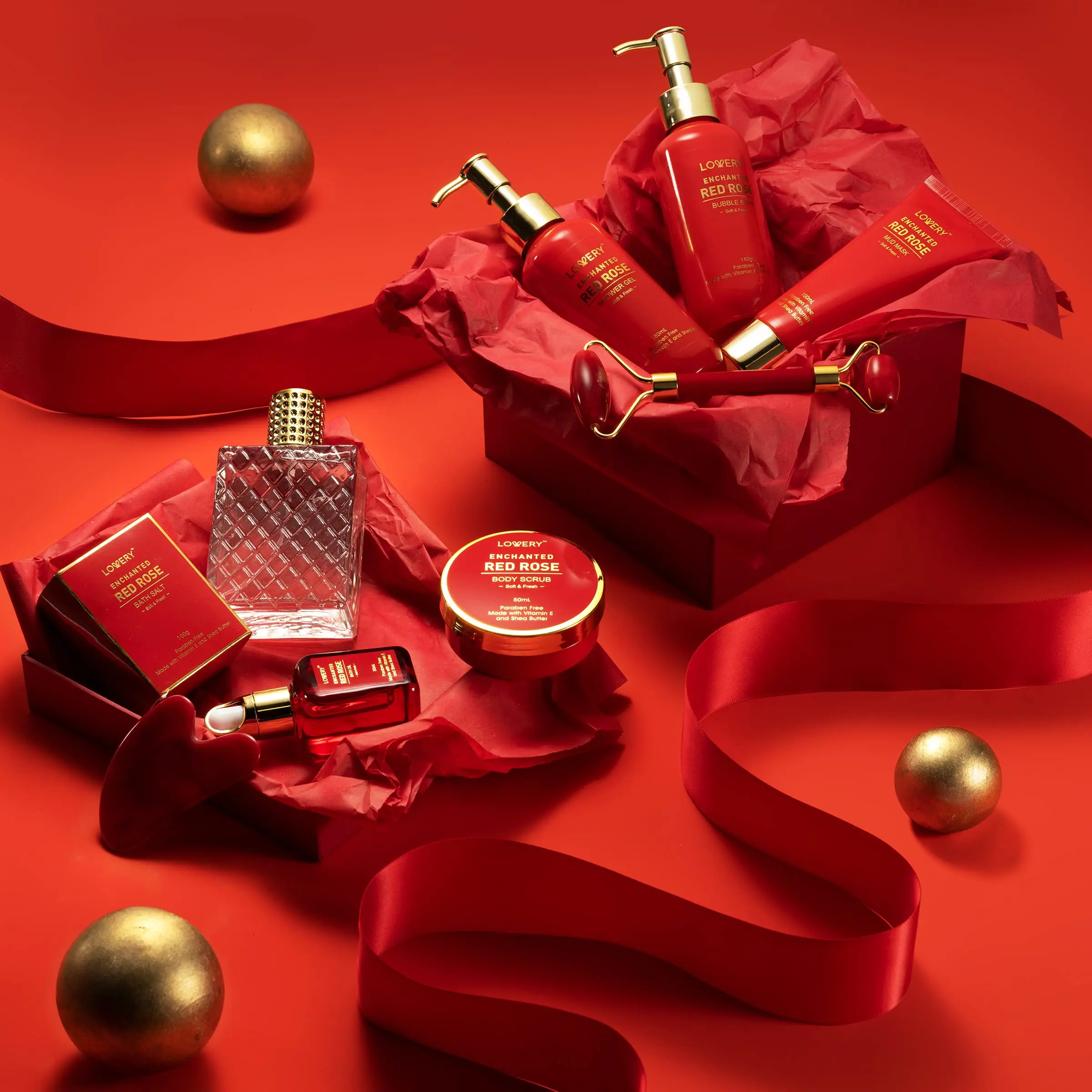 OEM wholesale Rose Essential oil Luxury Wash and care set Rose series shampoo and bath essential oil skin care set