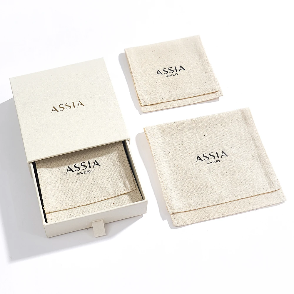 Boyang Custom Logo Recycled Small Envelope Flap Cotton Gift Jewelry Bag Pouch