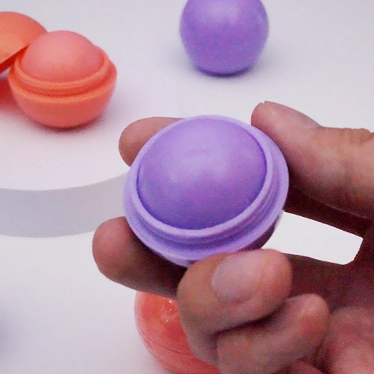 Custom Logo Vegan Organic Lip Care Moisturizing Chapstick Private Label Lip Cream Exfoliating Purple Round Ball Pink Lip Balm