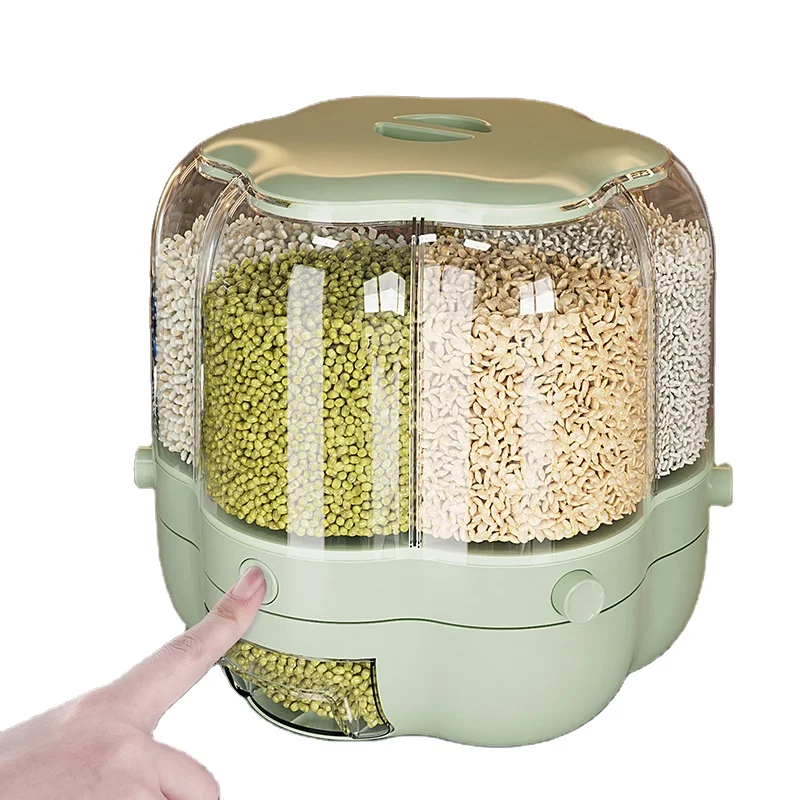 Home and Kitchen 6 Gid Automatic Rotating Rice Food Storage Container Cereal Grain Dispenser for Kitchen Organizer