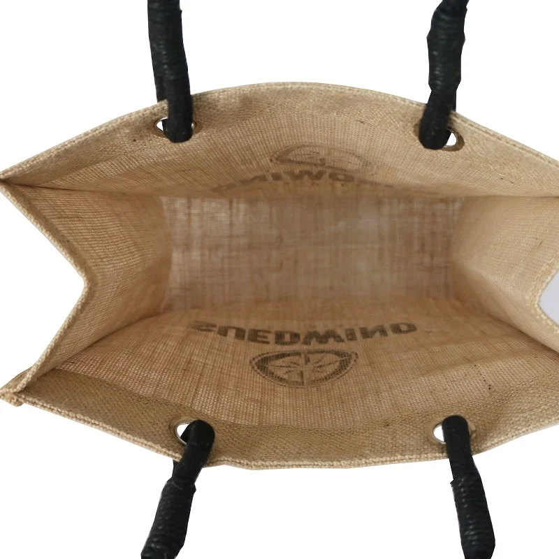 Wholesale high quality eco-friendly reusable foldable personalized PE laminated inside jute shopping bag