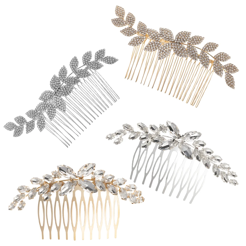 China Goods Wholesale Handmade Rhinestone Gold Tiara Nupcial Metal Wedding Bridal Hair Comb Chinese Diamond Women Headpiece