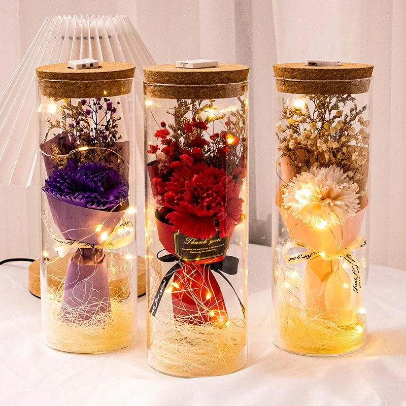 Factory Wholesale Handmade Soap Rose Mini Flower Bouquet In Glass Bottle Valentines Day Gift For Girls Or Women