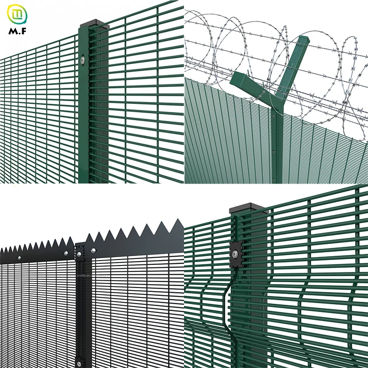 Hot dipped galvanized black metal fence powder coating decorative anti climb razor wall spike double wire bar 358 fence price