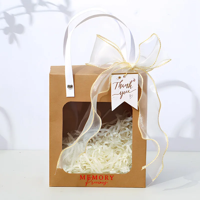 Box printing white cardboard favor ribbon transparent window square gift boxes for children birthday girl