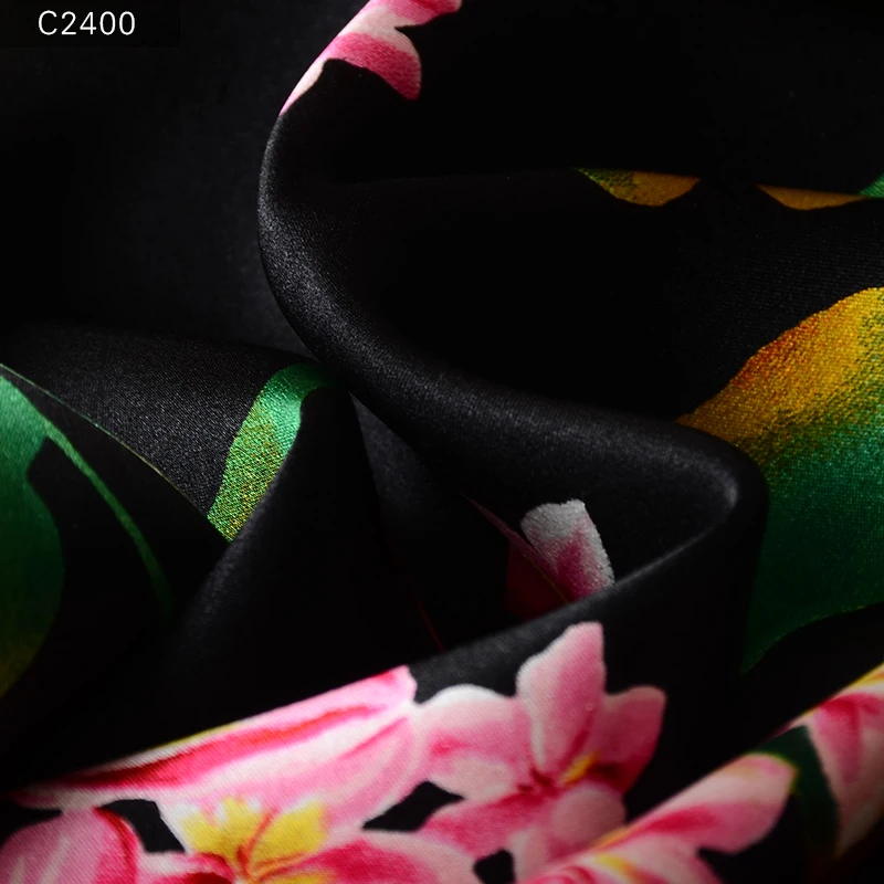 
chinese pattern elegant floral print crepe satin pure silk satin fabric for wedding dress 