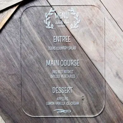 Custom Acrylic Restaurant Menu Menu Card Wedding With Uv Printing And Engraving Logo