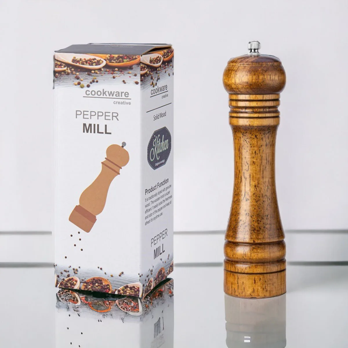 2024 Hot Sale Kitchen Tools 100% Nature Organic Wooden Spice Pepper Mill Custom Logo Manual Wood Salt and Pepper Grinder Set