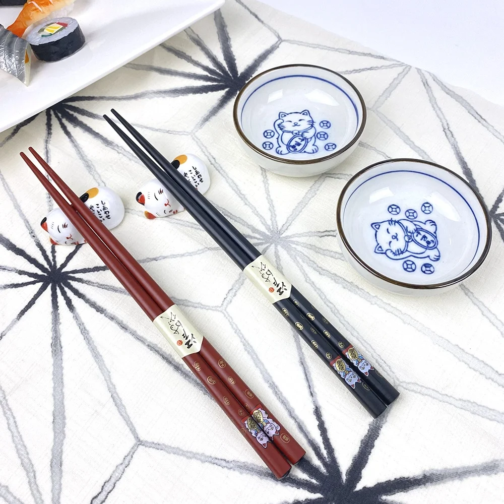 Japanese Lucky cat Ceramic Dish with chopsticks Porcelain Vinegar Plate Small Soy Sauce Dish  Diner Ware