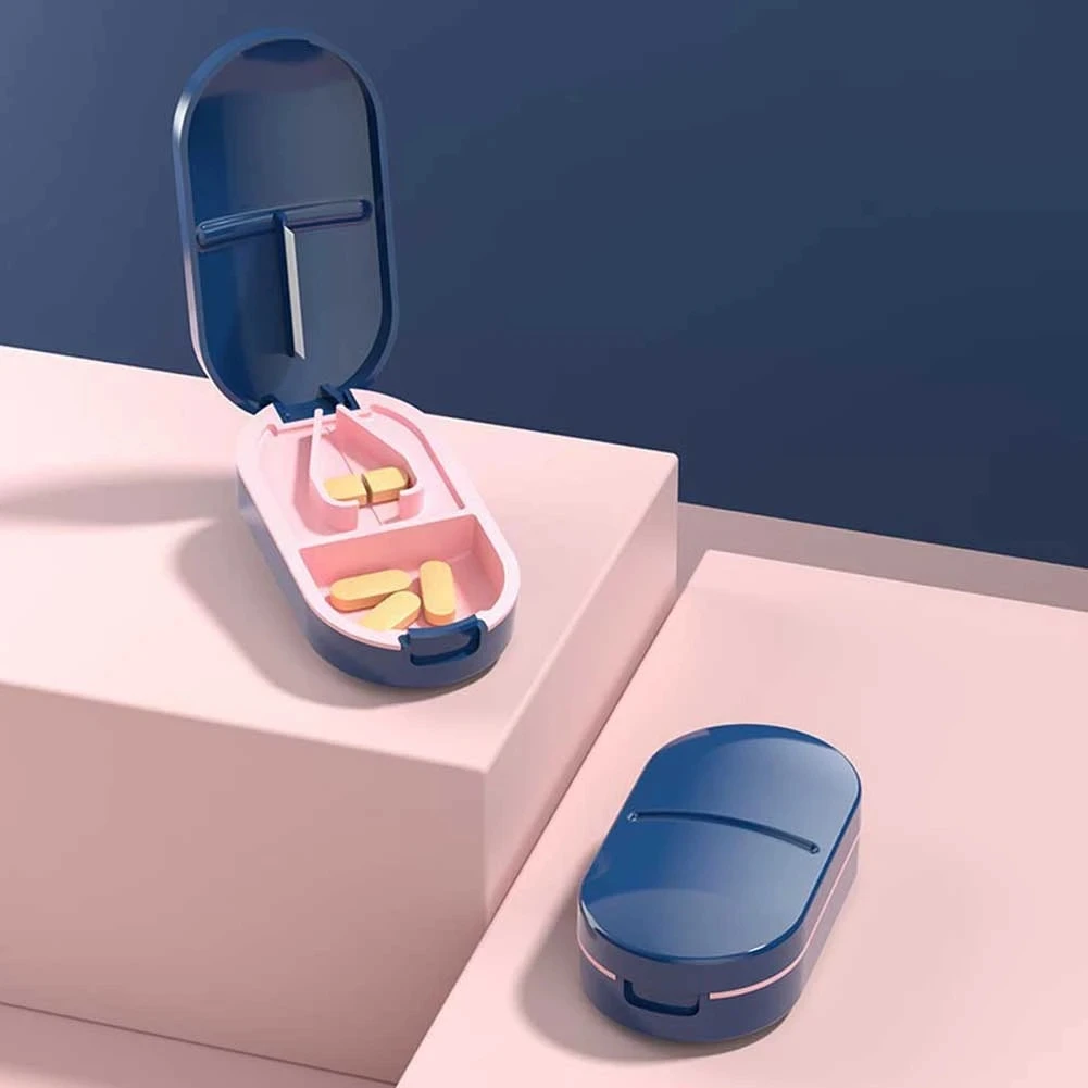 Pill Cutter Box Portable Drug Box Tablet Cutter Splitter Medicine Pill Holder Pill Cutter Box