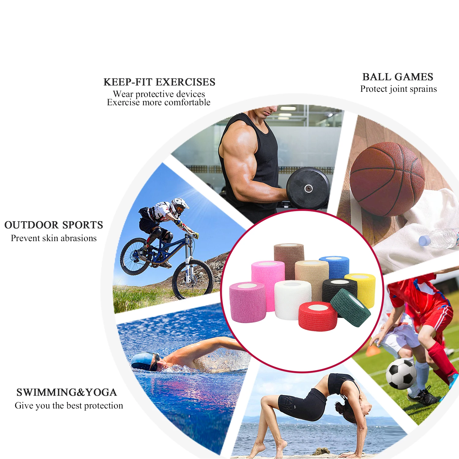 Nonwoven Sports Self-Adhesive Colored Vet Wrap Elastic Cohesive Bandage color football tape