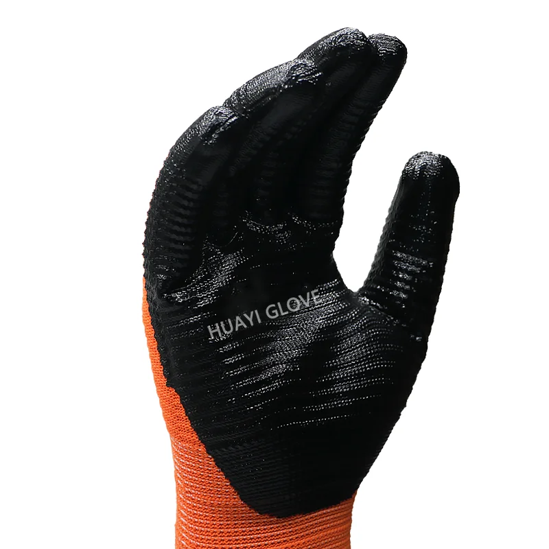 yellow Polyester Liner Liquid-resistance Gloves Anti Slip Zebra-print Nitrile Coated Work Gloves