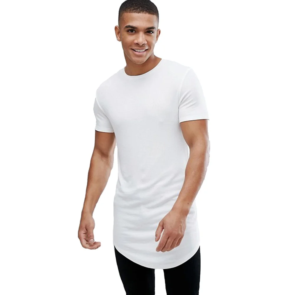 Longline Oversized T Shirt Mens Fashion Short Sleeve Extended Long Curved Hem T Shirt