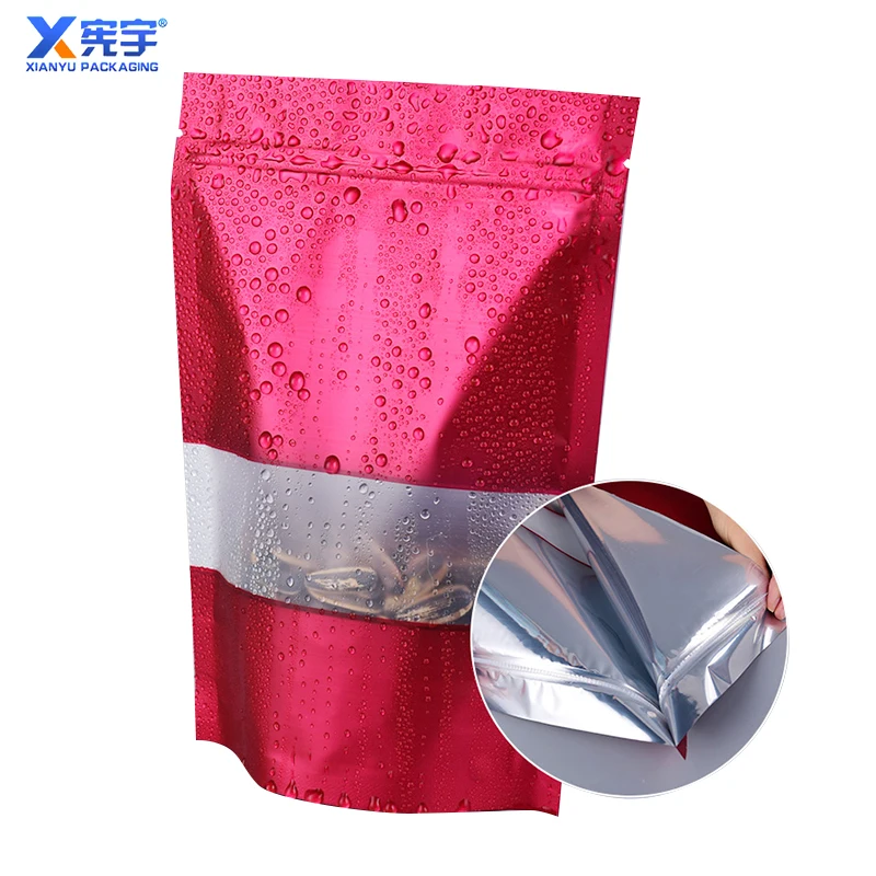 Customized Logo Color Moisture-Proof Stand Up Zipper Aluminum Foil Bag With Frosted Front Window For Food Packaging And Storage