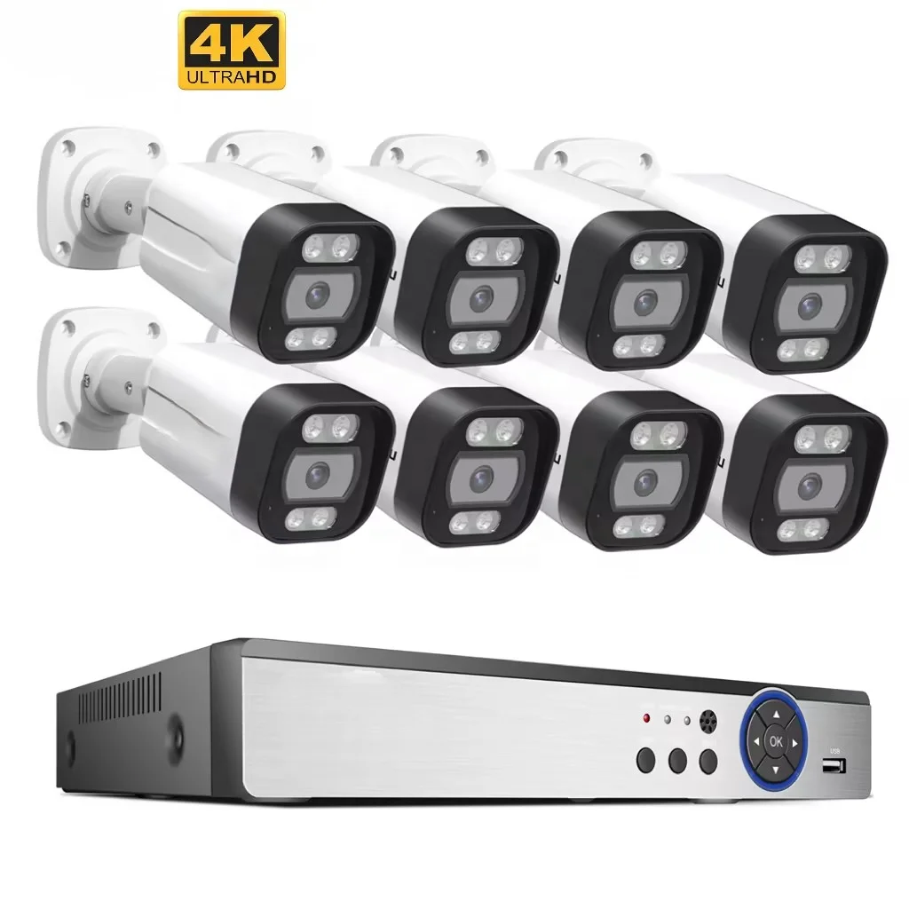 4K 8channel 8mp Security Camera System Outdoor Home  Nvr Kit Cctv Ip Cameras Surveillance Security Camera System