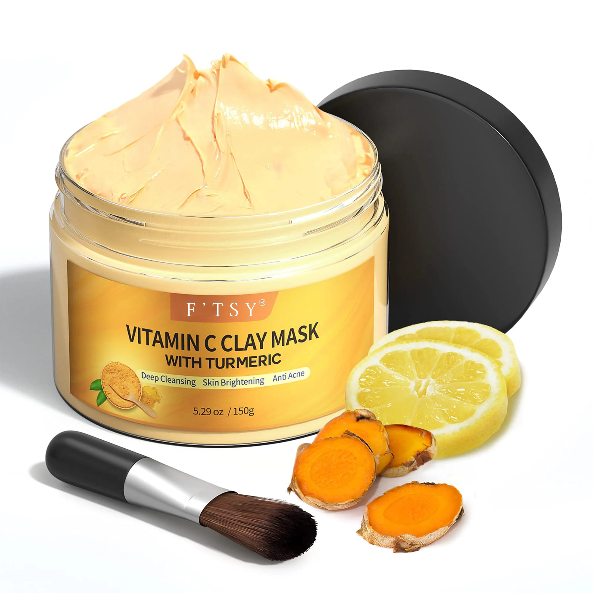 Private Label Skincare Facial Vitamin C Infused Kaolin Clay Turmeric Collagen Targets Dark Spots Dull Skin Oil Pores