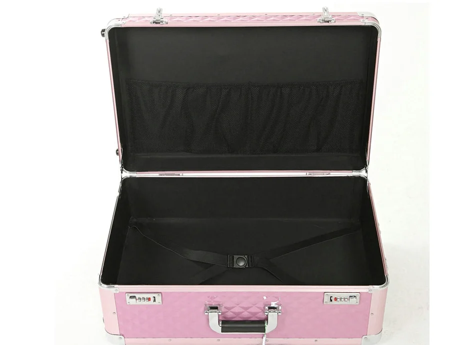High quality class customized black trolley aluminum devices demo trunk case with wheels