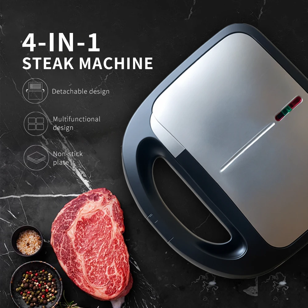 4 in 1 Steak machine Stainless Steel Non-Stick Material Four Types of Foods Removable Tray Electric  Electric Contact Grill