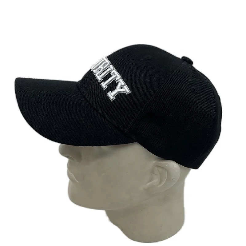 High Quality 6-Panel American Style Baseball Cap Embroidered Logo Black Security Hat Men Curved Brim Gorros Casquette Wholesale