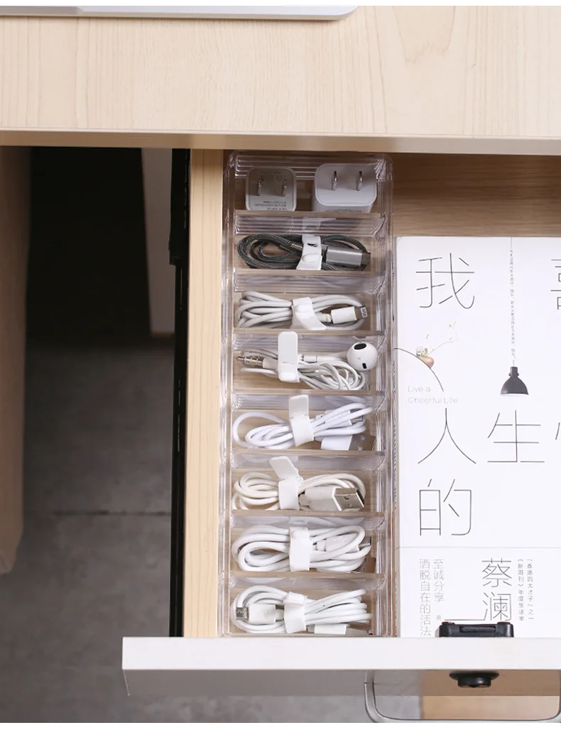 Многофункциональная Пластиковая прозрачная настольная коробка для хранения наушников органайзер зарядного провода дома