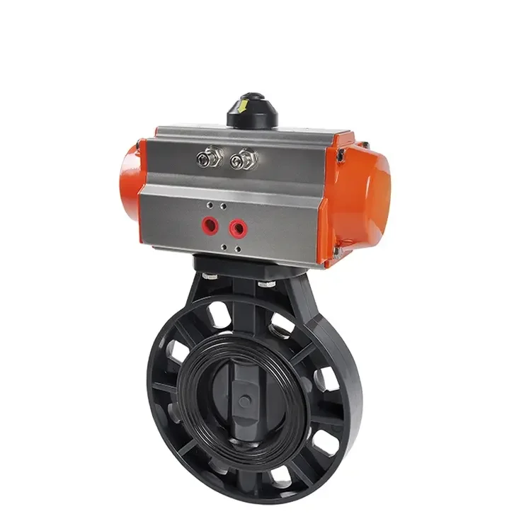 PVC Flange Type Water Flow Control Wafer Type UPVC Pneumatic Control CPVC Butterfly Valve