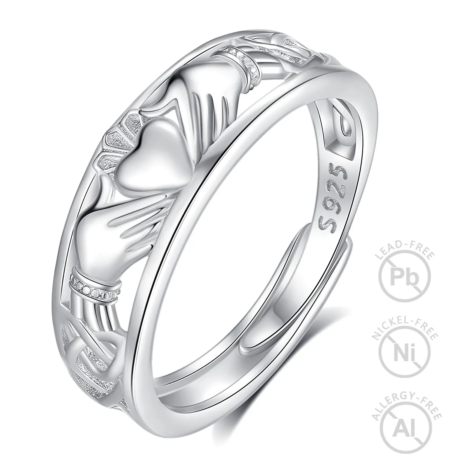 Changda Loyalty Sterling Silver 925 Irish Celtic Engagement Wedding Love Heart Crown Jewelry Claddagh Rings