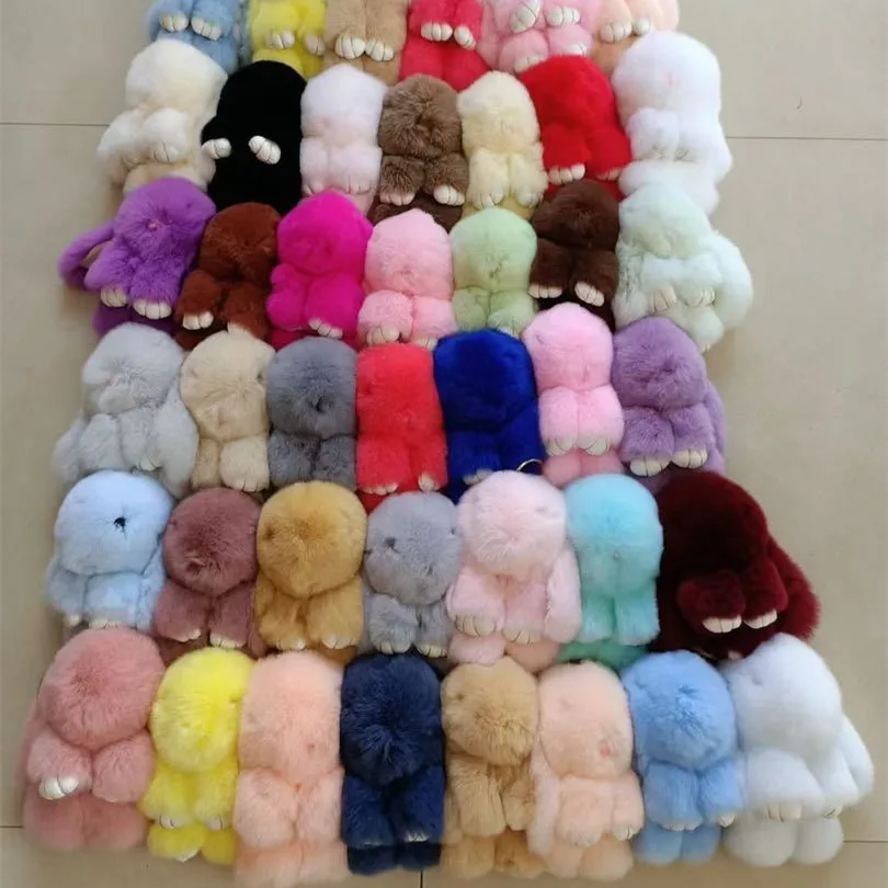 Factory Wholesale High Quality 15cm Fluffy Rabbit Fur Bunny Keyring Rex Rabbit Fur Toy Doll Cute Plush Rabbit Keychain