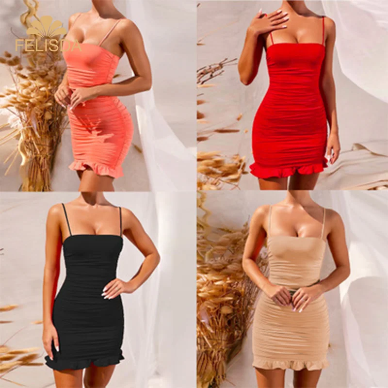Wholesale Satin Slip Mid Waist Backless Sexy Bodycon Mini Dress 2021 Summer Women Fashion Party Elegant Sleeveless Clothes