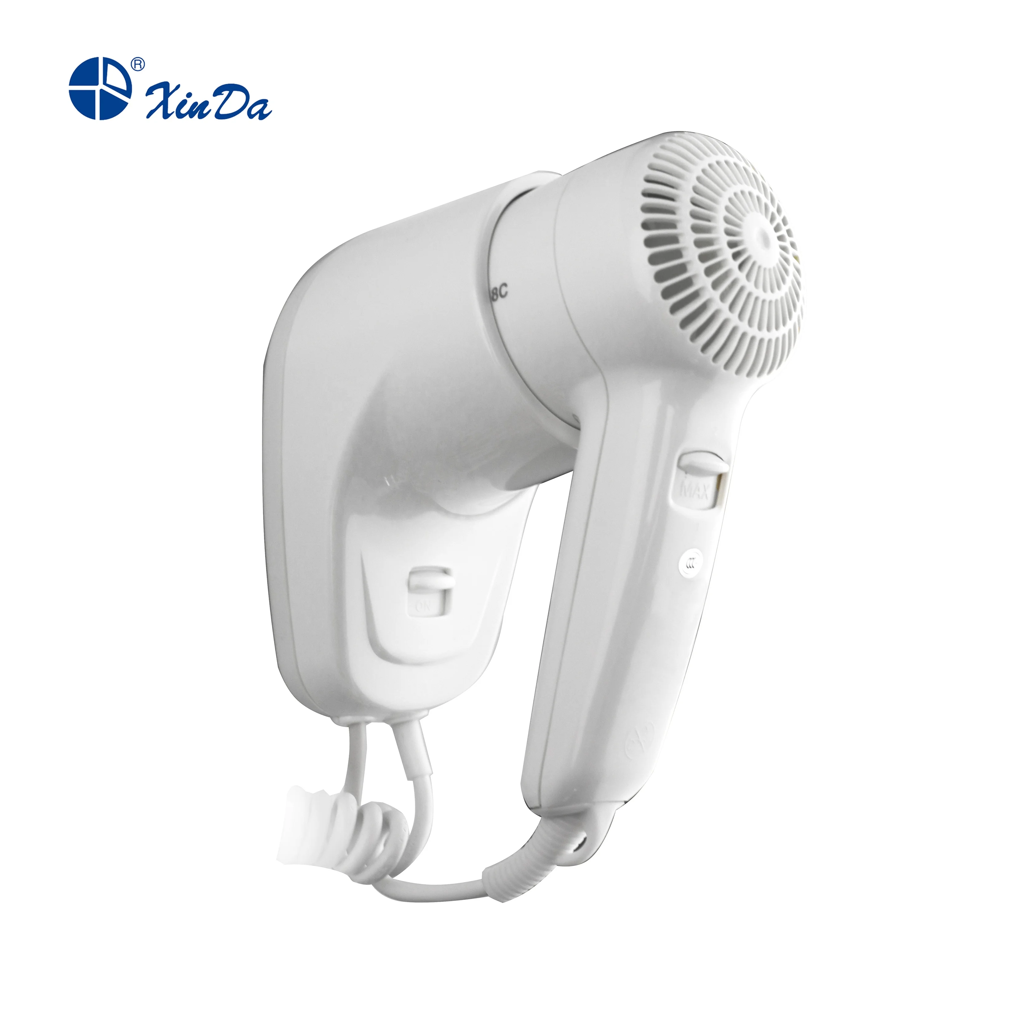 The XINDA RCY-120 18C Home & Hotel Convenience Mounted Base with Safety Switch ABS White Hair Dryer