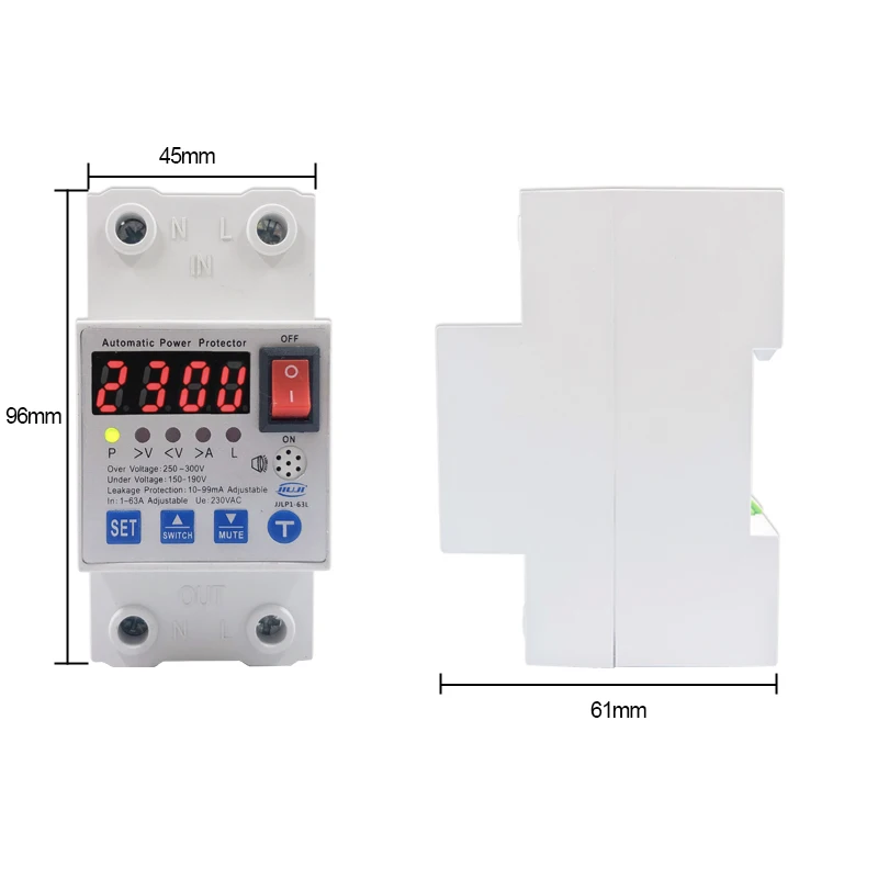 Vpd1-60a 230v Din Rail Automatic Recovery Reconnect Over Voltage And Under Voltage Protective Device Protector Protection Relay